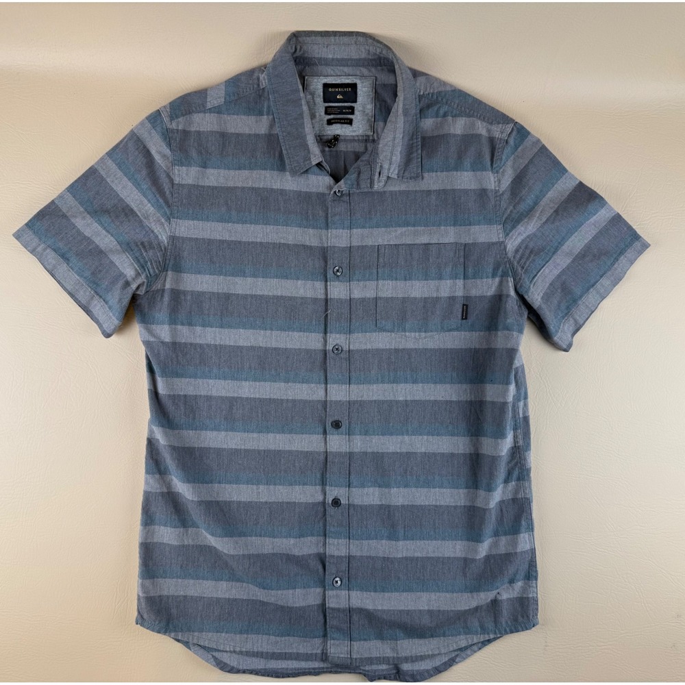 Coastal Surf Shirt Striped Button Up Short Sleeve Medium Quiksilver
